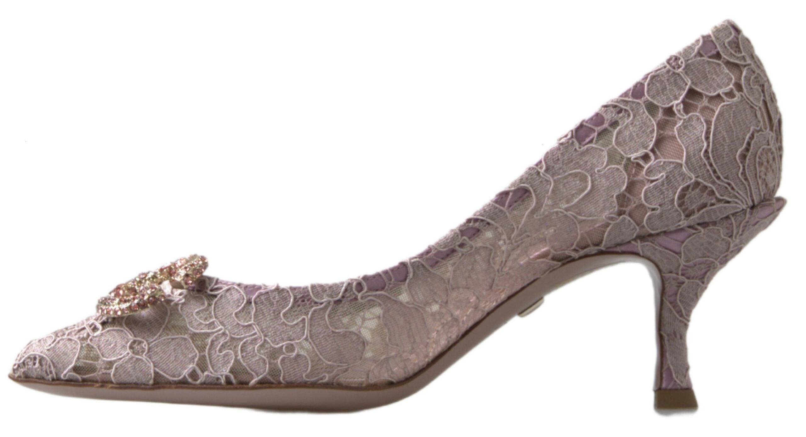 Dolce & Gabbana Pink Floral Lace DG Crystal Pumps Schuhe