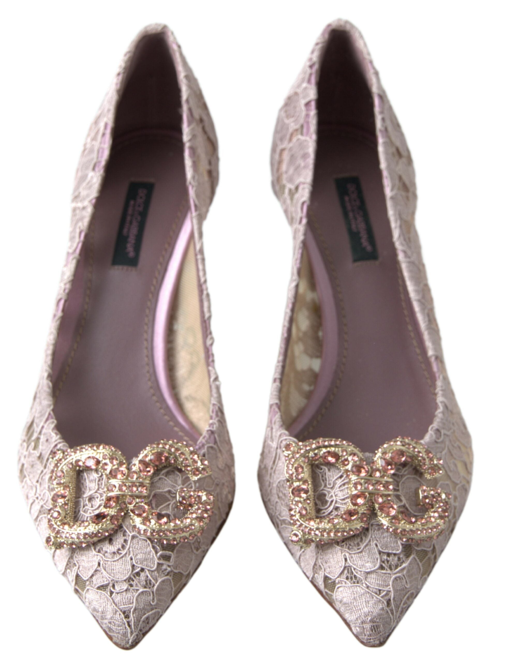 Dolce & Gabbana Pink Floral Lace DG Crystal Pumps Schuhe