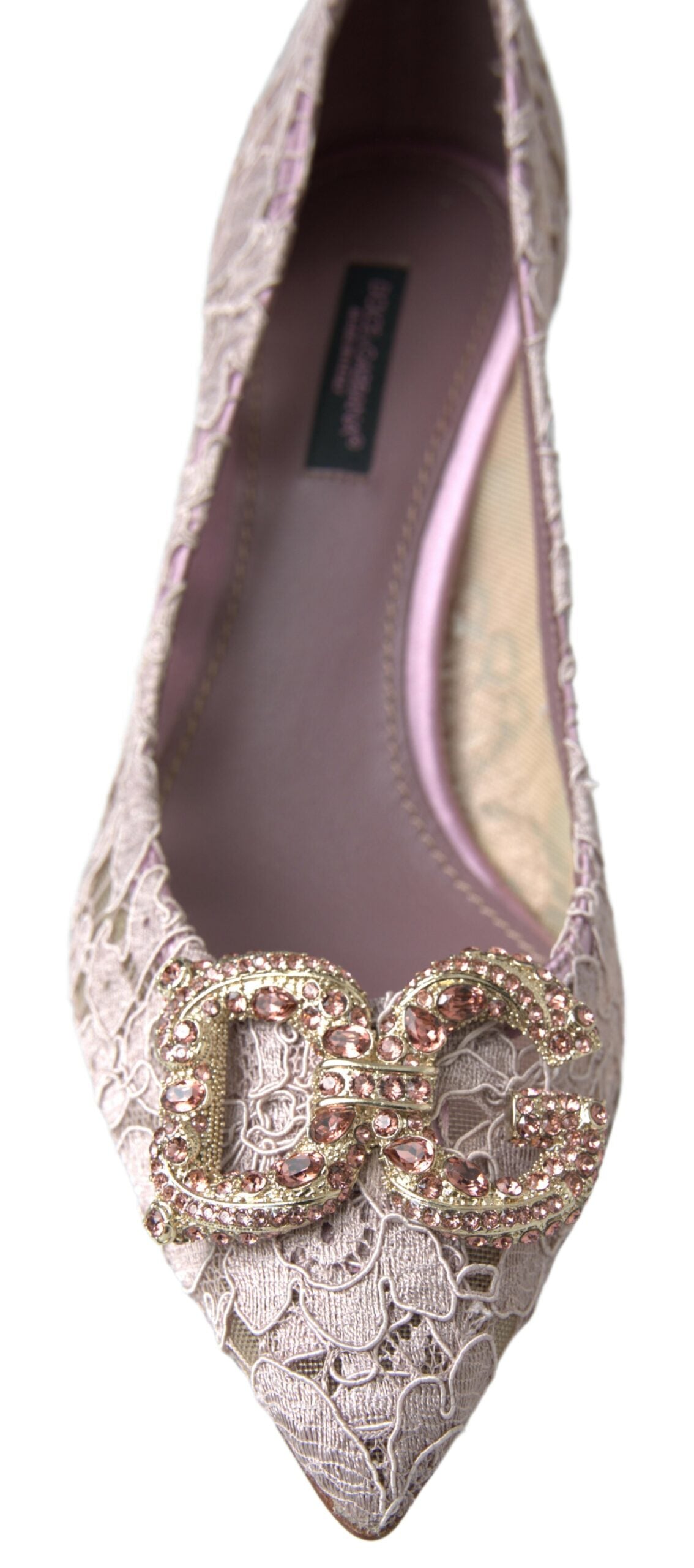 Dolce & Gabbana Pink Floral Lace DG Crystal Pumps Schuhe