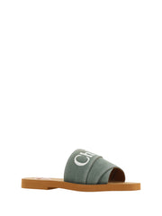 Chloé Forest Green Katoenen Slides Woody Sandalen