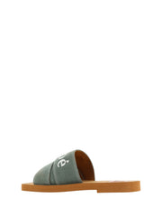 Chloé Forest Green Katoenen Slides Woody Sandalen