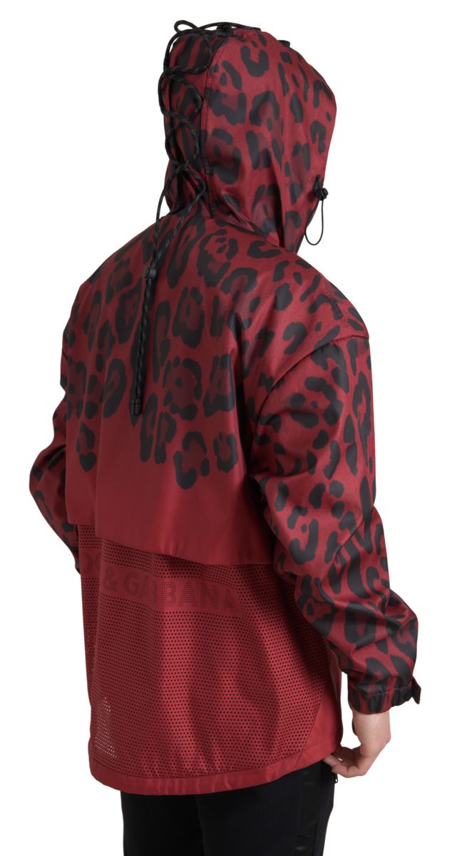 Dolce & Gabbana Roter Regenmantel mit Leopardenmuster und Kapuze