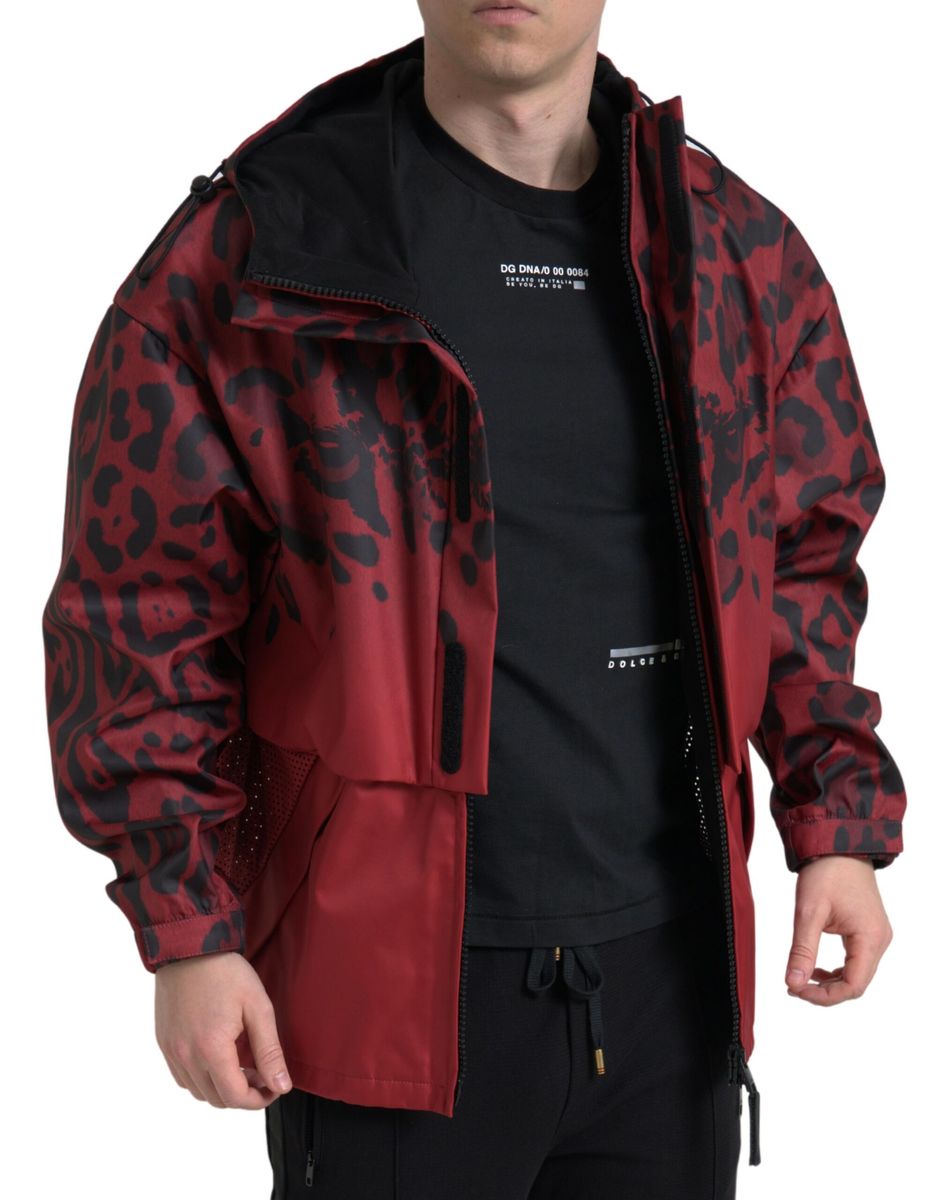 Dolce & Gabbana Roter Regenmantel mit Leopardenmuster und Kapuze