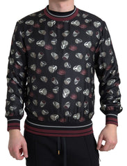 Dolce & Gabbana Zwarte Zijden Trui Met Ringprint En Ronde Hals