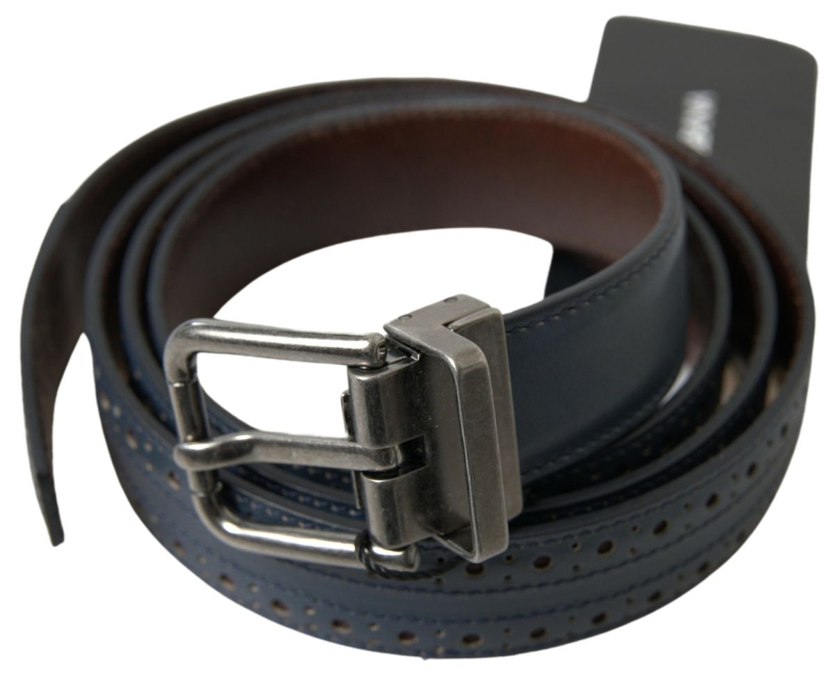Dolce & Gabbana Gürtel aus blauem Leder mit perforierter Metallschnalle
