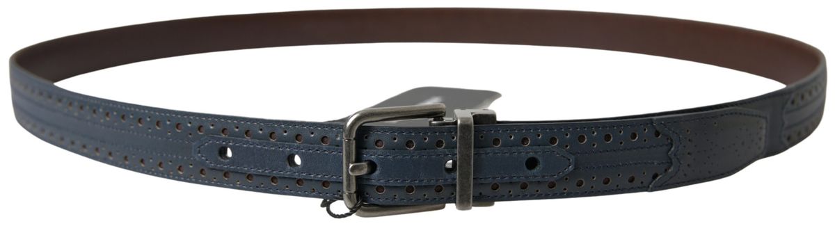 Dolce & Gabbana Gürtel aus blauem Leder mit perforierter Metallschnalle