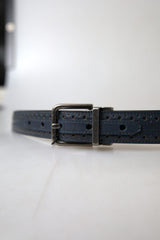 Dolce & Gabbana Gürtel aus blauem Leder mit perforierter Metallschnalle
