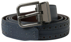 Dolce & Gabbana Gürtel aus blauem Leder mit perforierter Metallschnalle