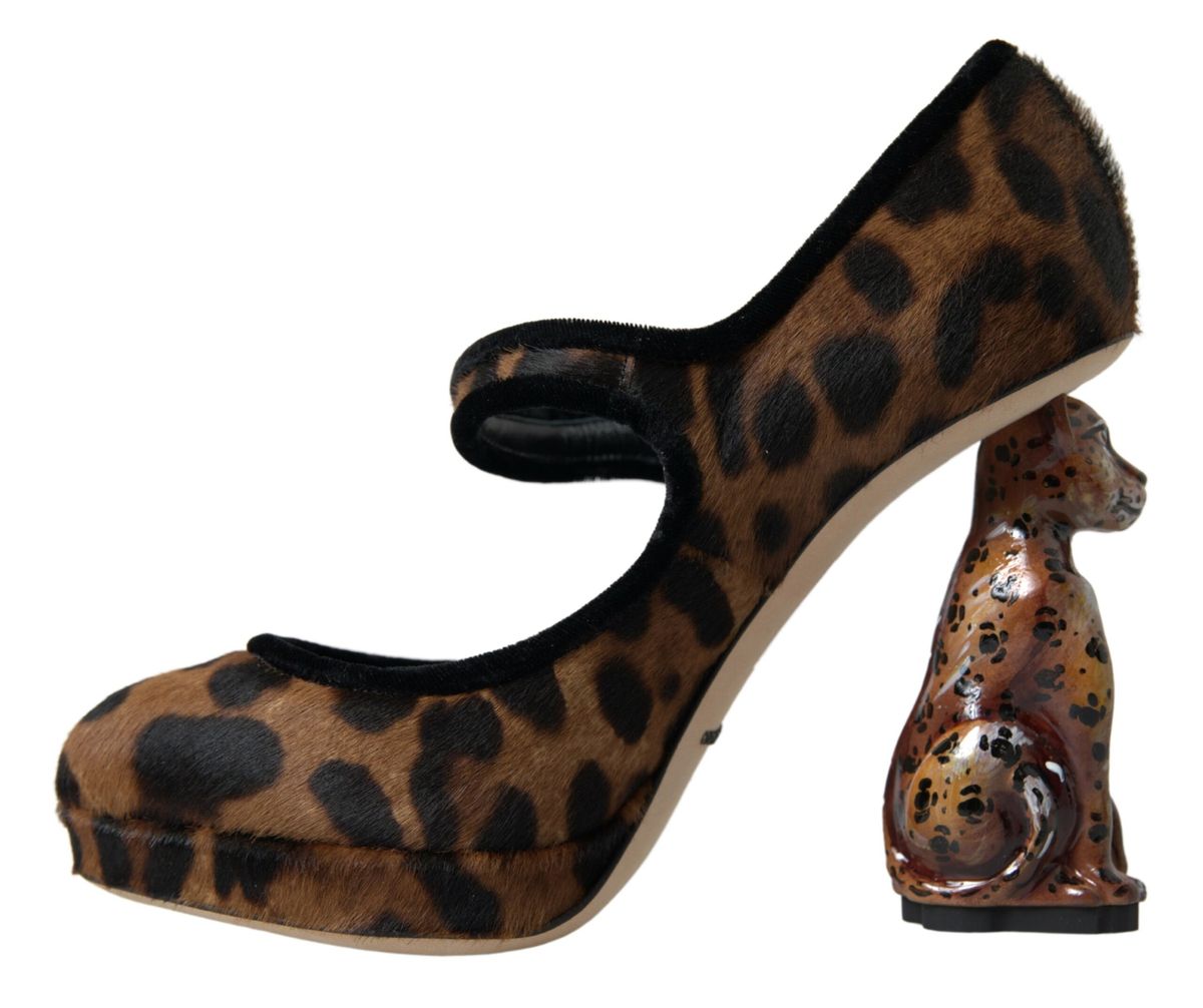 Dolce & Gabbana Schwarze Braune Kalbsleder Leopardenabsatz Mary Jane Pumps