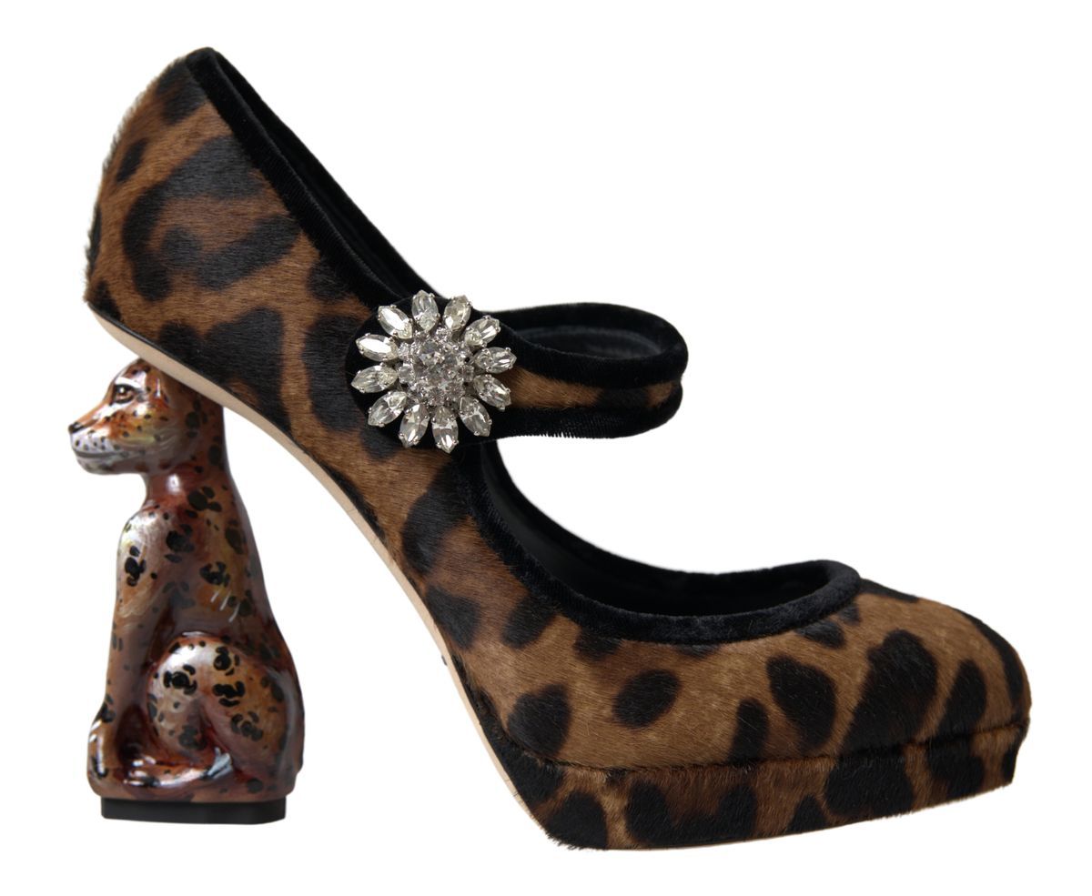 Dolce & Gabbana Schwarze Braune Kalbsleder Leopardenabsatz Mary Jane Pumps