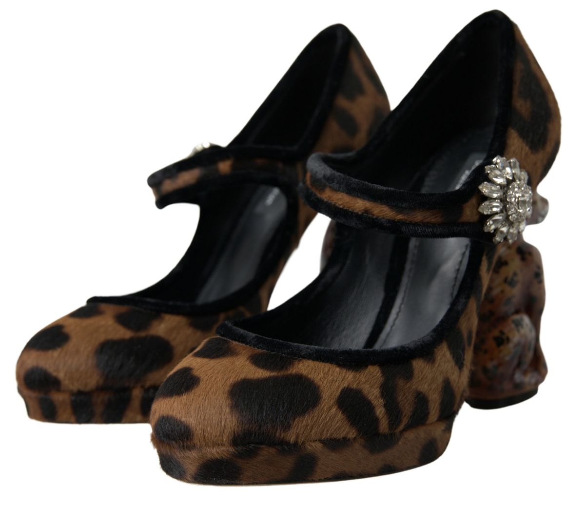 Dolce & Gabbana Schwarze Braune Kalbsleder Leopardenabsatz Mary Jane Pumps