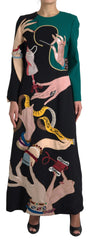Dolce & Gabbana Meerkleurige Maxi Jurk met Lange Mouwen en A-lijn