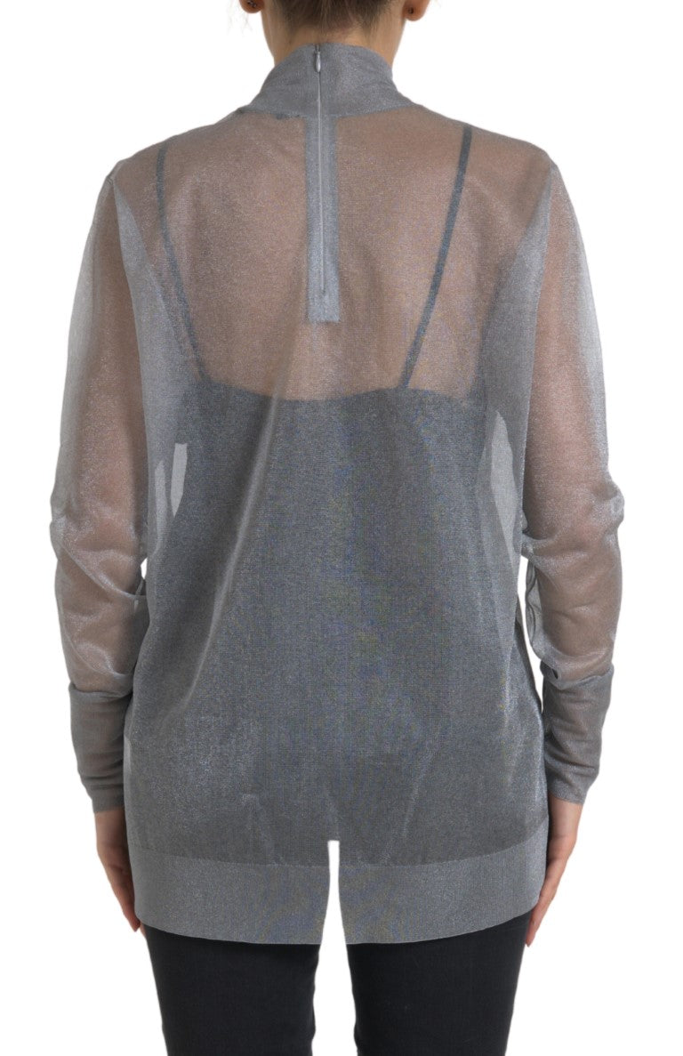 Dolce & Gabbana Grauer Rollkragen-Langarm-Mesh-Blusentop
