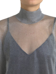 Dolce & Gabbana Grauer Rollkragen-Langarm-Mesh-Blusentop