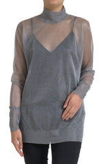 Dolce & Gabbana Grauer Rollkragen-Langarm-Mesh-Blusentop