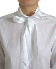Dolce & Gabbana Wit Katoenen Top met Ascotkraag en Lange Mouwen