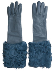 Dolce & Gabbana Blauwe Leren Bont Handschoenen Tot Halverwege de Arm