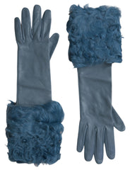 Dolce & Gabbana Blauwe Leren Bont Handschoenen Tot Halverwege de Arm