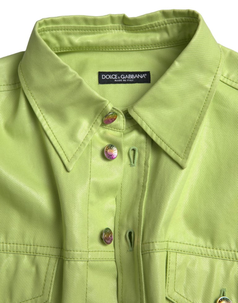 Dolce & Gabbana Grünes Baumwoll-Hemd mit Kragen und Knöpfen