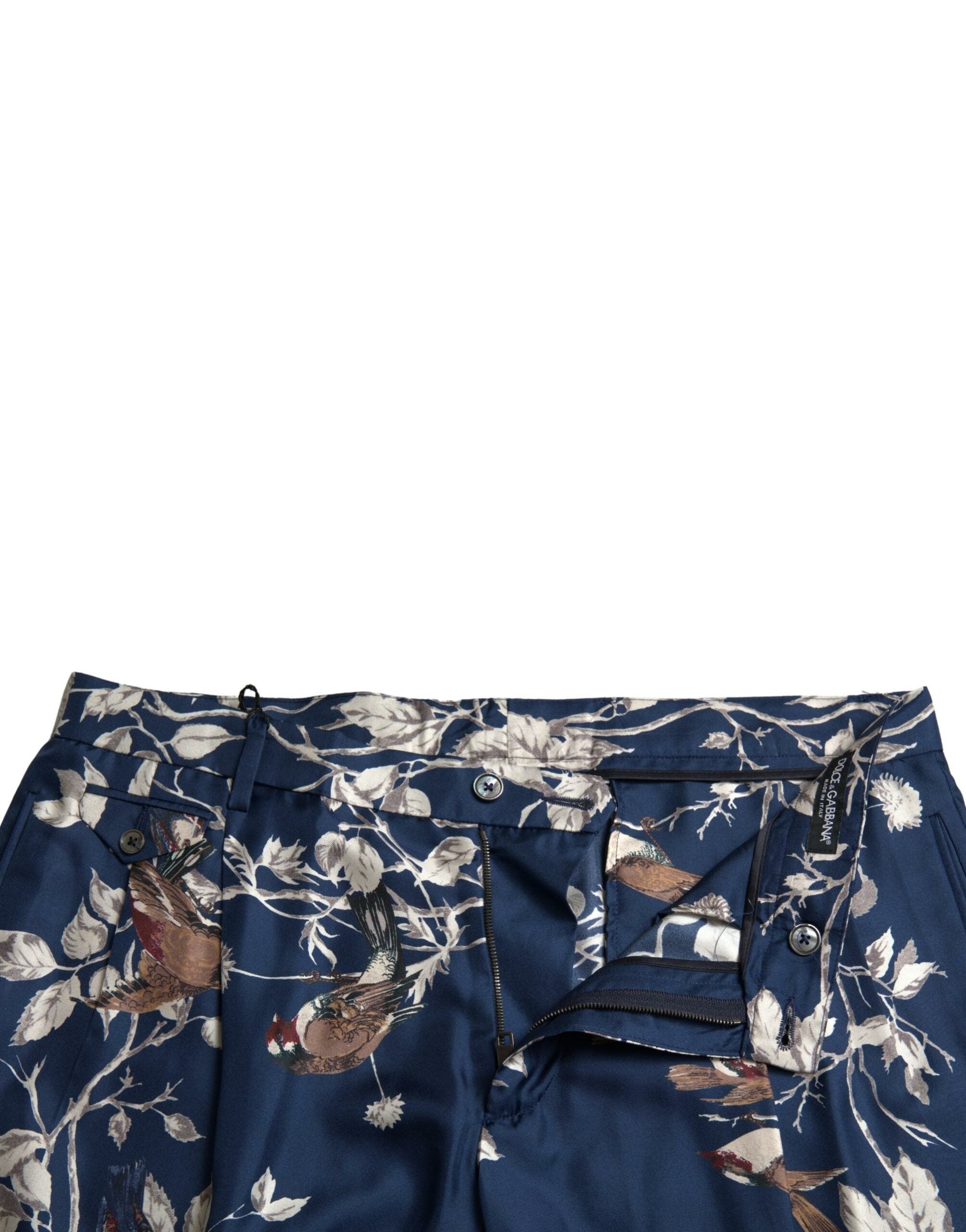 Dolce & Gabbana Blaue Herren-Bermudashorts aus Seide mit Blumenmuster