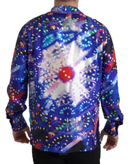 Dolce & Gabbana Seidenes Herren-Pyjamahemd mit mehrfarbigem Psychedelic-Print