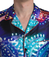 Dolce & Gabbana Seidenes Herren-Pyjamahemd mit mehrfarbigem Psychedelic-Print