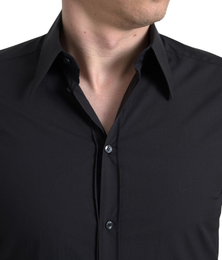 Dolce & Gabbana Schwarzes Baumwollhemd für Herren mit langen Ärmeln, Modell MARTINI
