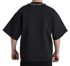 Dolce & Gabbana Schwarzes T-Shirt aus Polyester mit Kettenverzierung