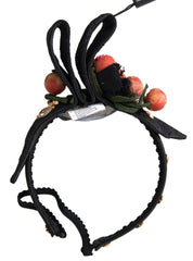 Dolce & Gabbana Schwarzes Diadem-Stirnband mit mehrfarbigen Feigenfrüchten und Kristallen