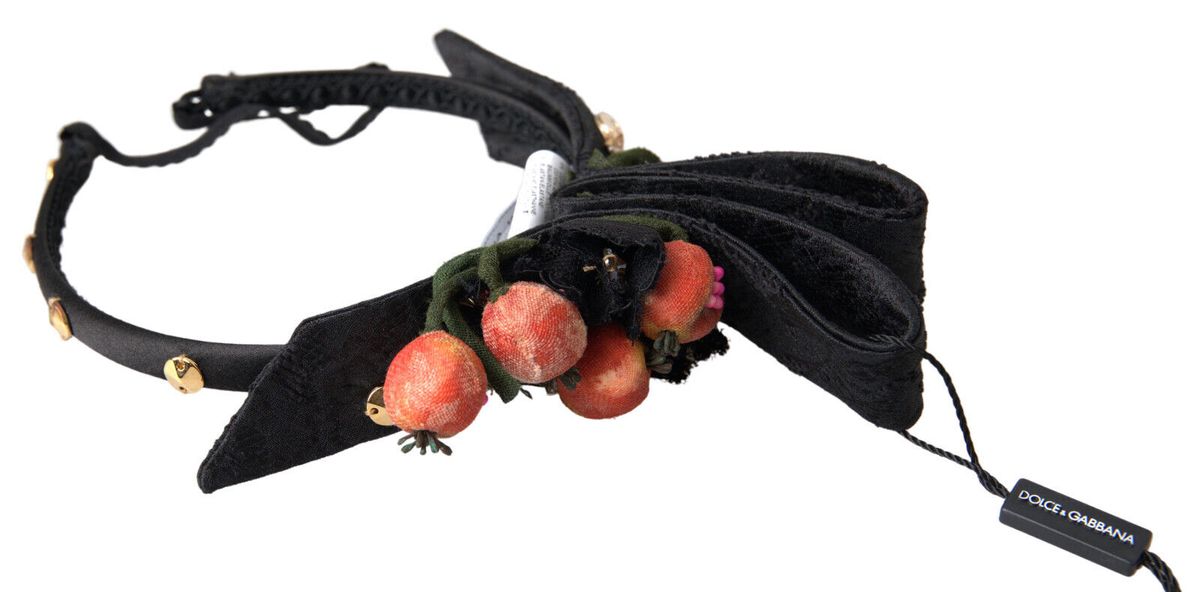 Dolce & Gabbana Schwarzes Diadem-Stirnband mit mehrfarbigen Feigenfrüchten und Kristallen
