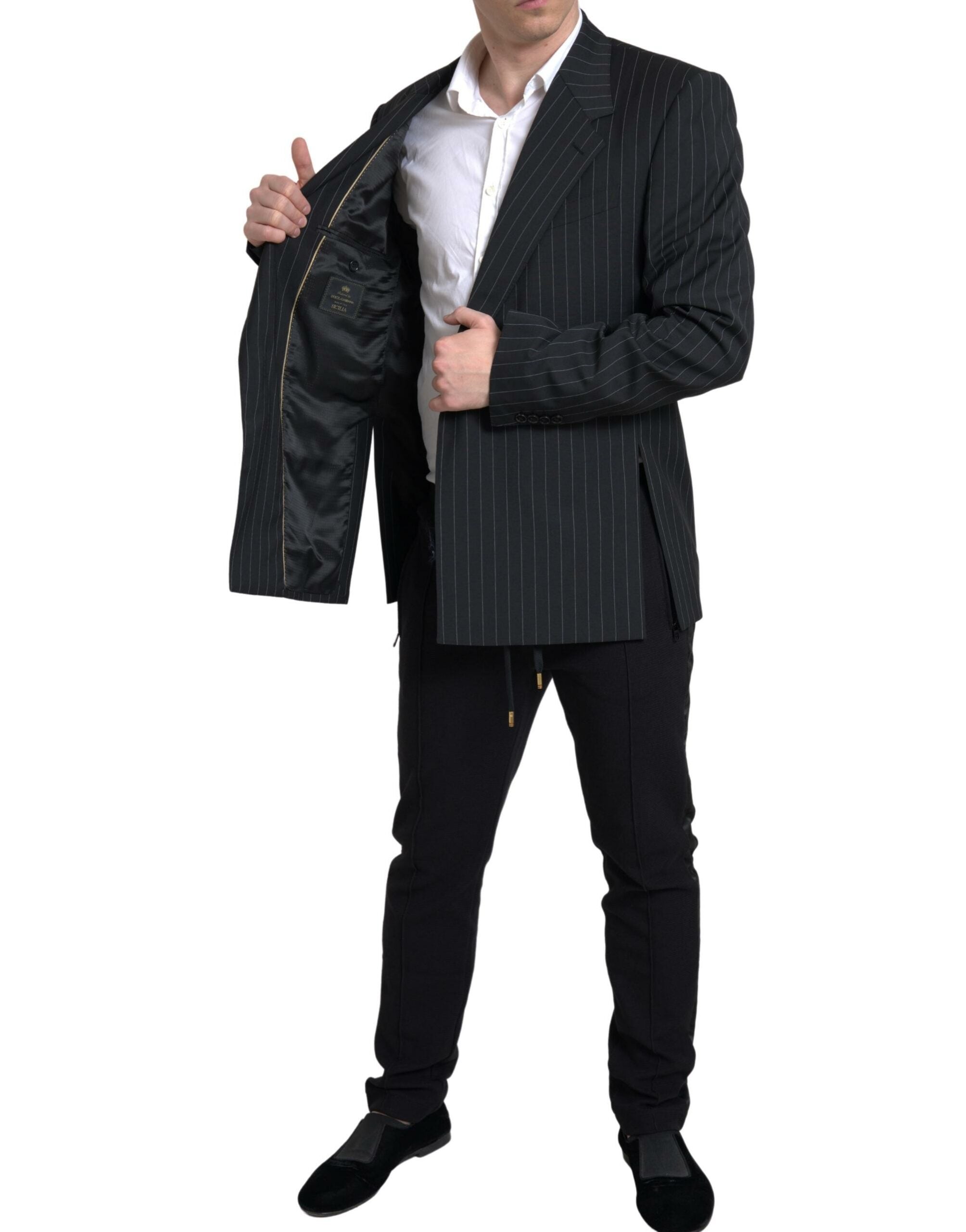 Dolce & Gabbana Schwarzer gestreifter einreihiger SICILIA Blazer