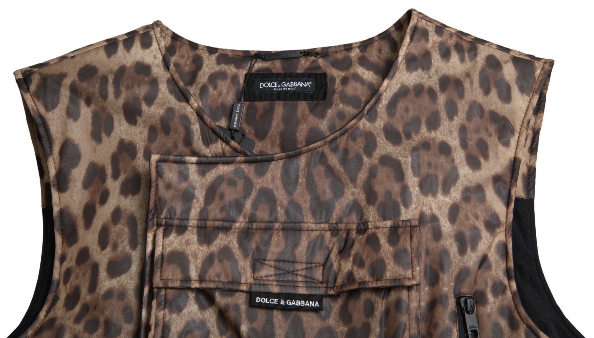 Dolce & Gabbana Braune ärmellose Sportbekleidung aus Seide mit Leopardenmuster