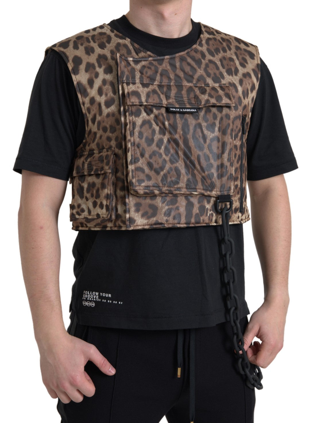 Dolce & Gabbana Braune ärmellose Sportbekleidung aus Seide mit Leopardenmuster