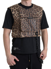 Dolce & Gabbana Braune ärmellose Sportbekleidung aus Seide mit Leopardenmuster
