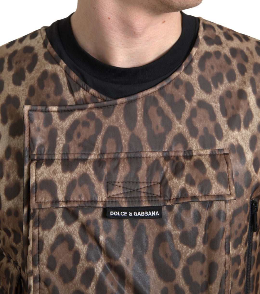 Dolce & Gabbana Braune ärmellose Sportbekleidung aus Seide mit Leopardenmuster