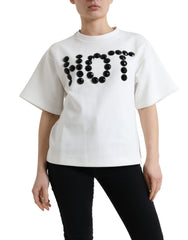 Dolce & Gabbana T-Shirt Weiß Baumwolle Stretch Schwarz HEISSER Kristall