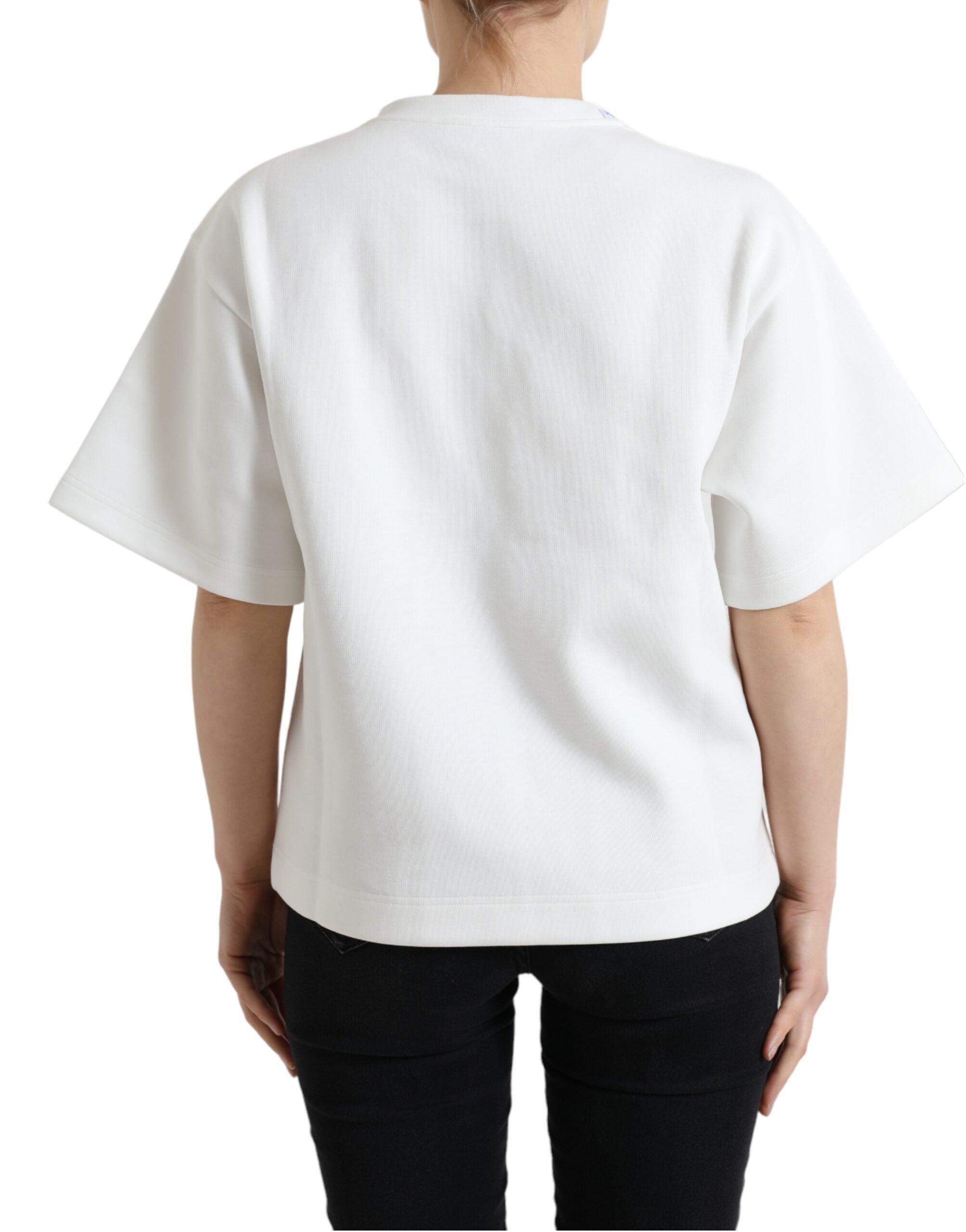 Dolce & Gabbana T-Shirt Weiß Baumwolle Stretch Schwarz HEISSER Kristall