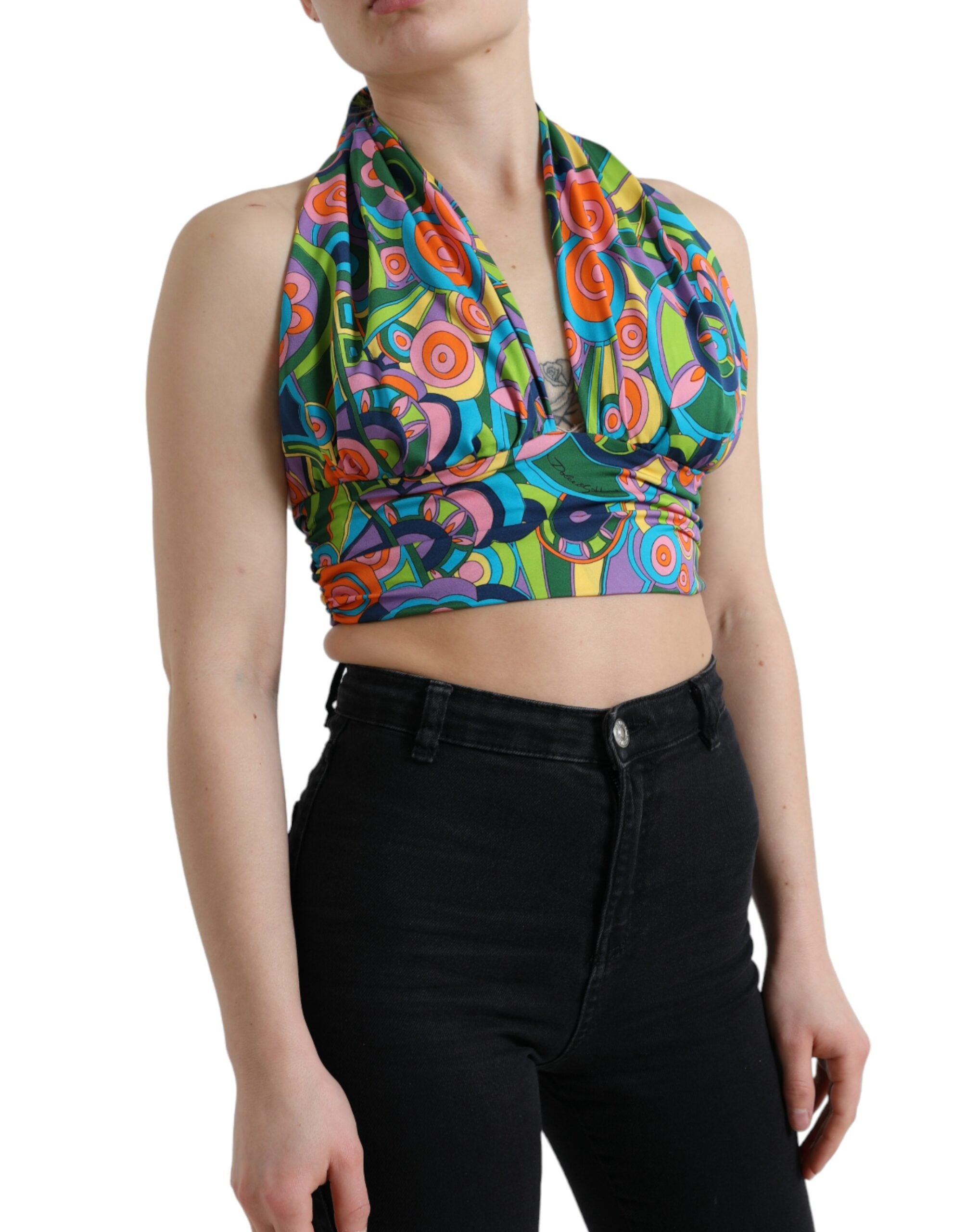 Dolce & Gabbana Mehrfarbiges Neckholder-Crop-Top ohne Ärmel