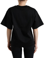 Dolce & Gabbana Schwarzes Baumwoll-T-Shirt mit DG-Kristall-Rundhalsausschnitt