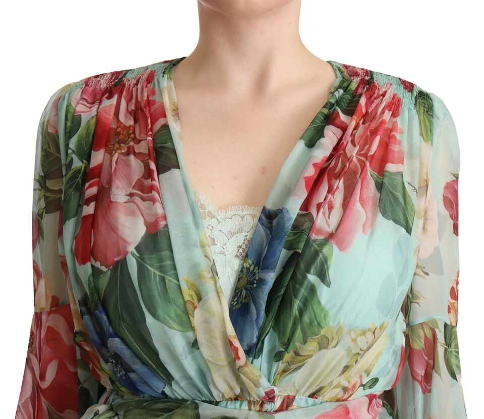 Dolce & Gabbana veelkleurige groen zijden midi-wikkeljurk met bloemenprint