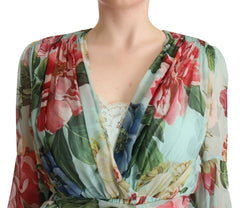 Dolce & Gabbana veelkleurige groen zijden midi-wikkeljurk met bloemenprint