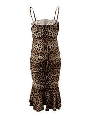 Dolce & Gabbana Braunes Midikleid mit gerafftem Leopardenmuster