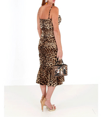 Dolce & Gabbana Braunes Midikleid mit gerafftem Leopardenmuster