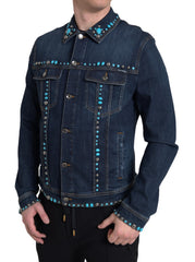 Dolce & Gabbana Blaue Jeansjacke mit türkisfarbenen Steinen besetzt