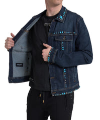 Dolce & Gabbana Blaue Jeansjacke mit türkisfarbenen Steinen besetzt