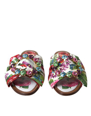 Dolce & Gabbana Meerkleurige Platte Schoenen met Bloemmotief Kristallen Sandalen
