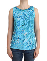 John Galliano blauwe bedrukte tanktop