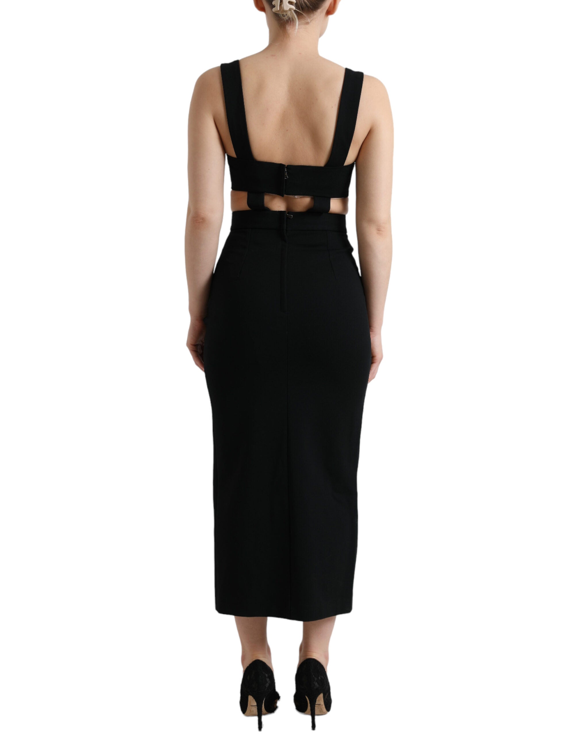 Dolce & Gabbana Schwarzes ärmelloses Bodycon-Midikleid mit Cut-Outs