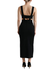 Dolce & Gabbana Schwarzes ärmelloses Bodycon-Midikleid mit Cut-Outs