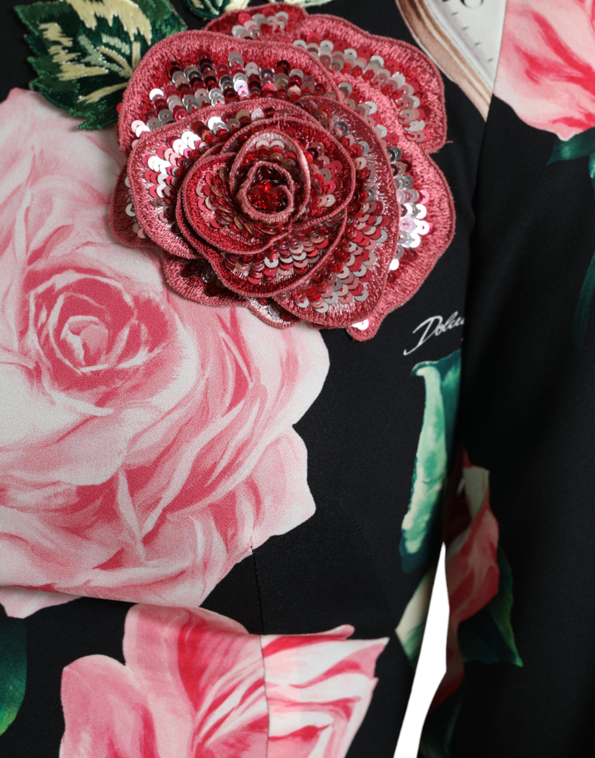 Dolce & Gabbana Schwarzes A-Linien-Kleid aus Spitze mit floralen Verzierungen